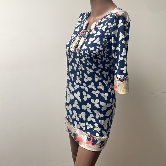 Diane Von Furstenberg DVF Trella Dress Silk Floral Laced Shortsleeves Blue 2 - Picture 4 of 10